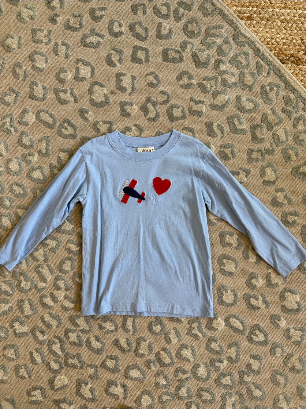 Luigi Kids Light Blue Long-Sleeve Tee with Red Airplane & Heart Appliqué